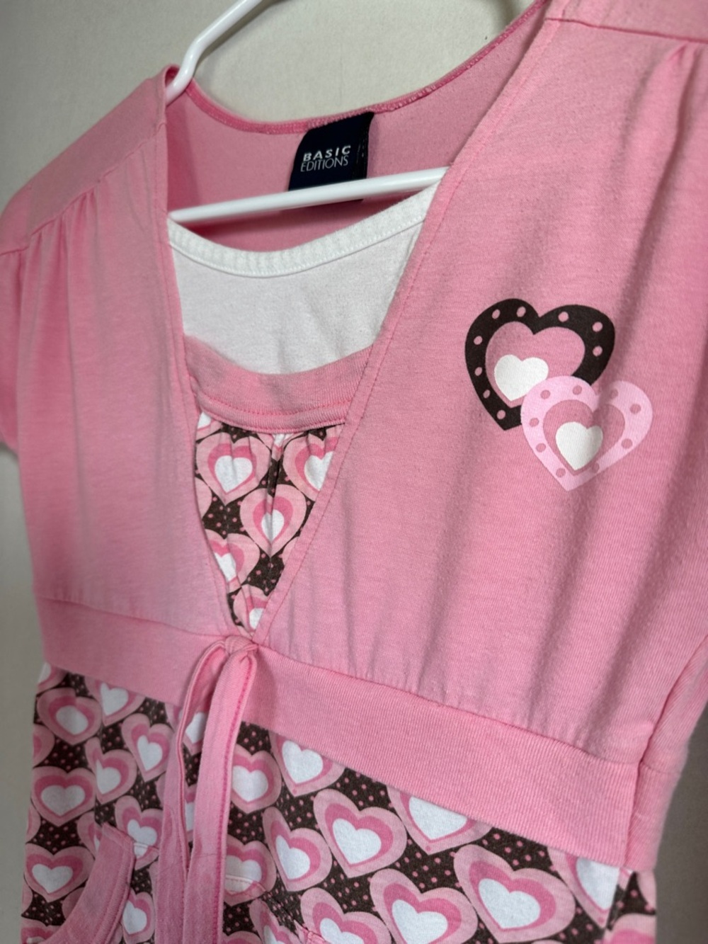 Basic editions pink heart print dress size 7/8 - Picture 2 of 7